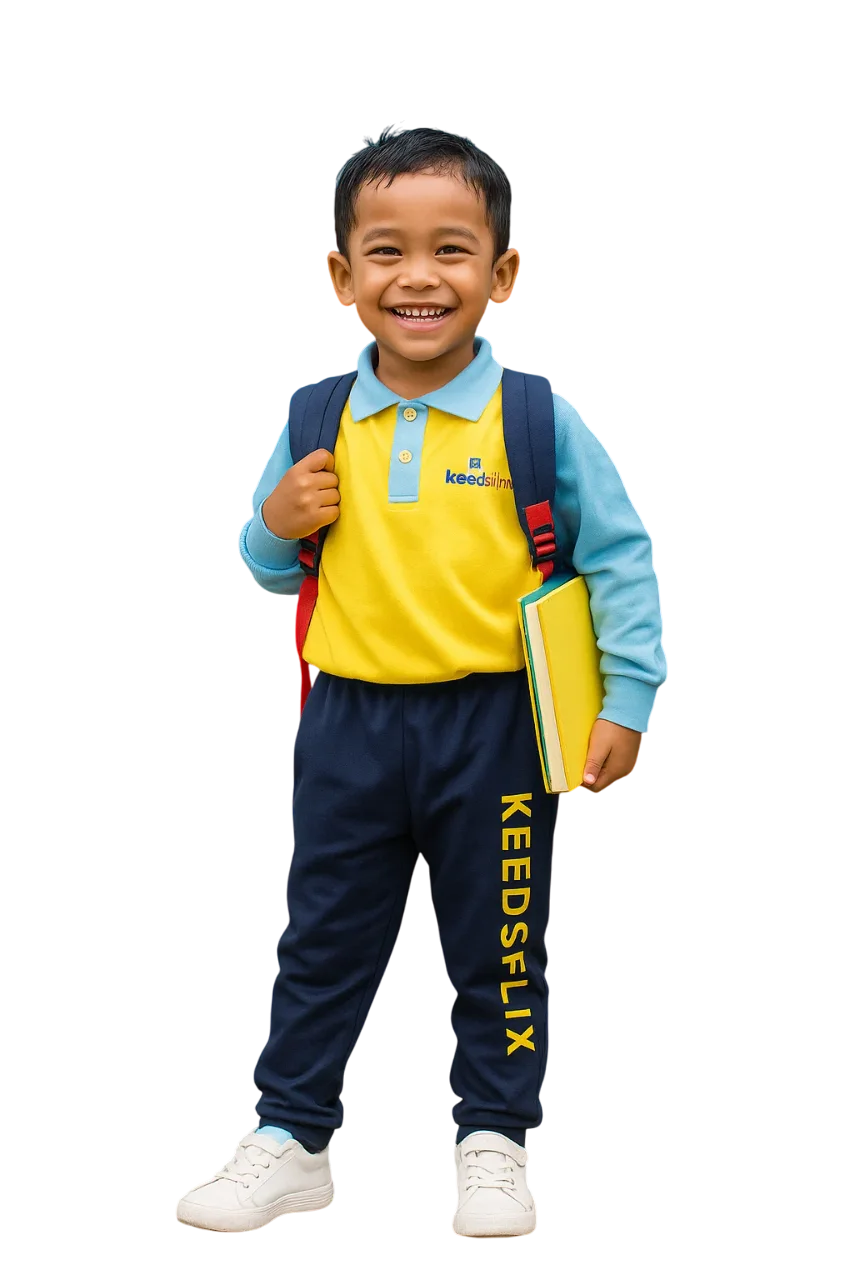 A Keedsflix learner carrying a book